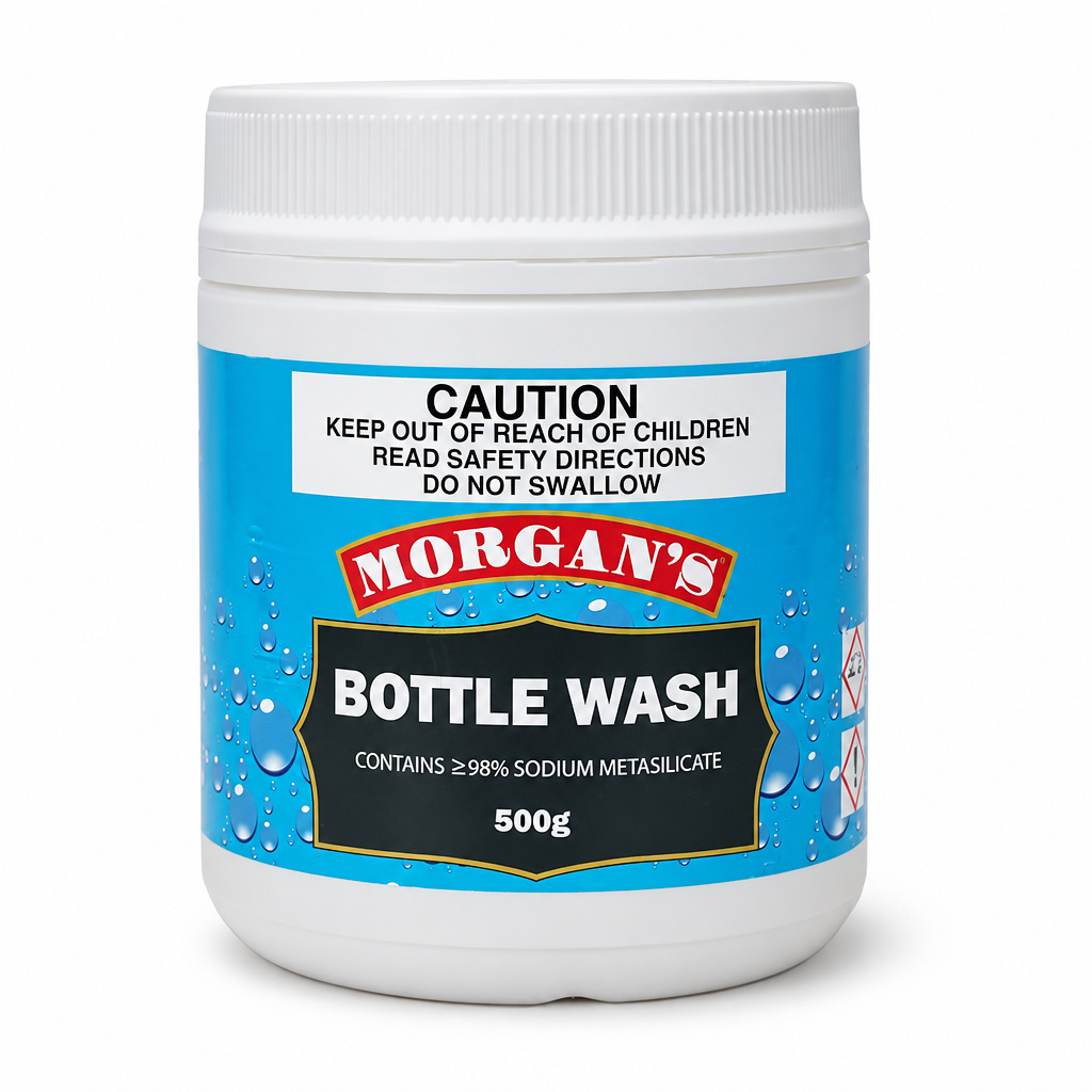 Morgans Bottle Wash on a white background with reduced exposure